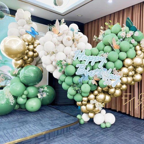 MOXMAY Green White Gold Balloon Garland Arch Kit, 160Pcs Latex Balloons Different Size Balloons 18 12 10 5 inch for Birthday Baby Shower Wedding Bridal Shower Party Decorations