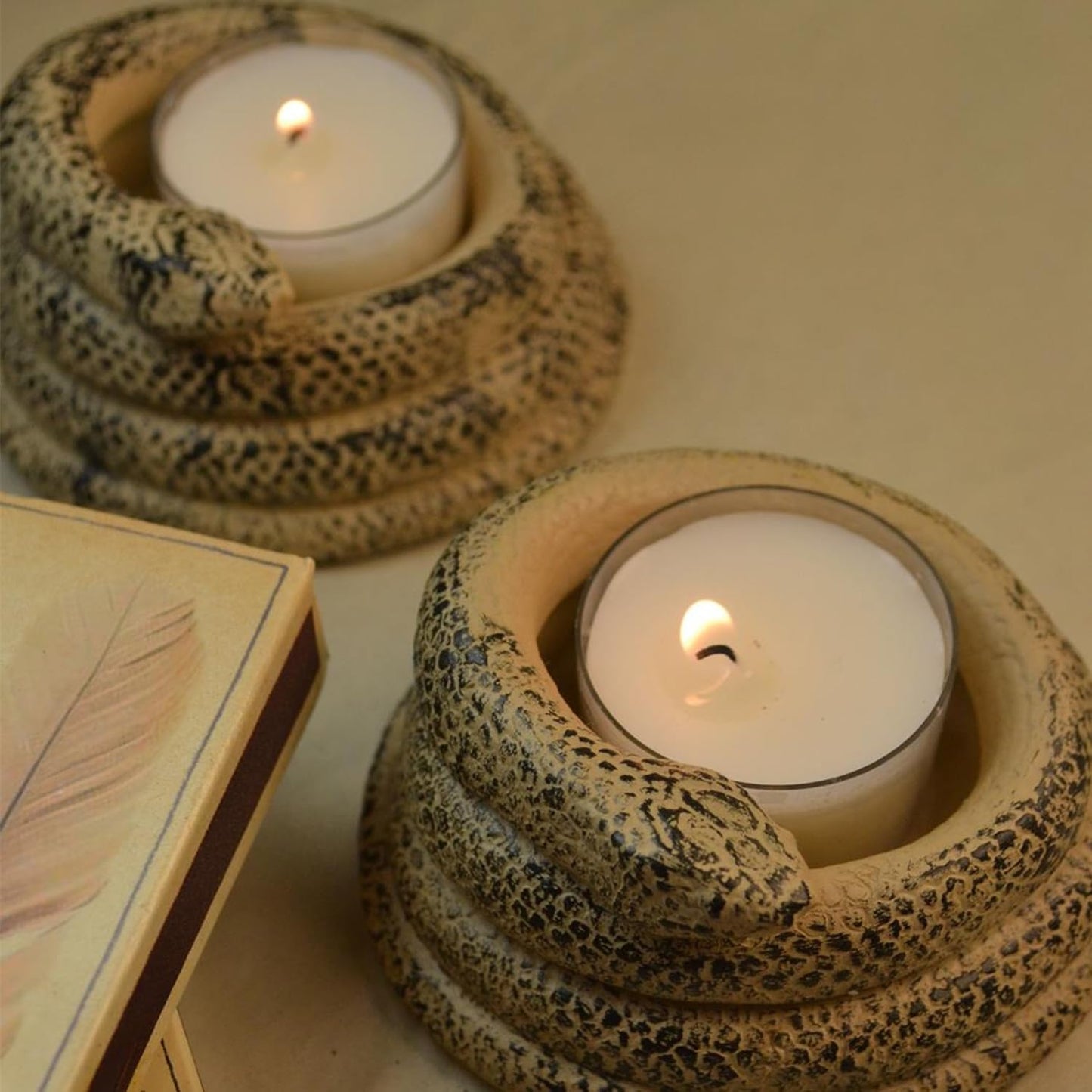 Skiennix Coiled Snake Candlestick Holder - Elegant Resin Tealight Candleholder | 2-Piece Serpent Sculpture Set for Home Décor