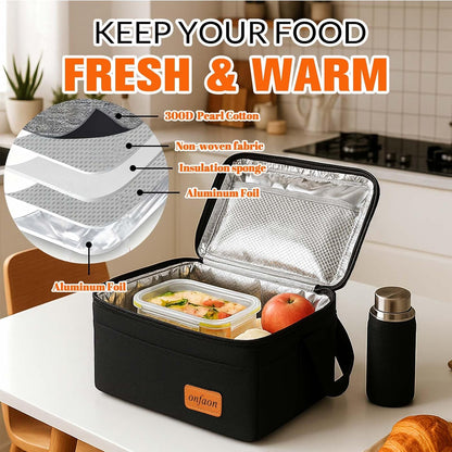 ONFAON Insulated Lunch Bag - Reusable Leakproof Cooler Tote with Adjustable Strap | Black