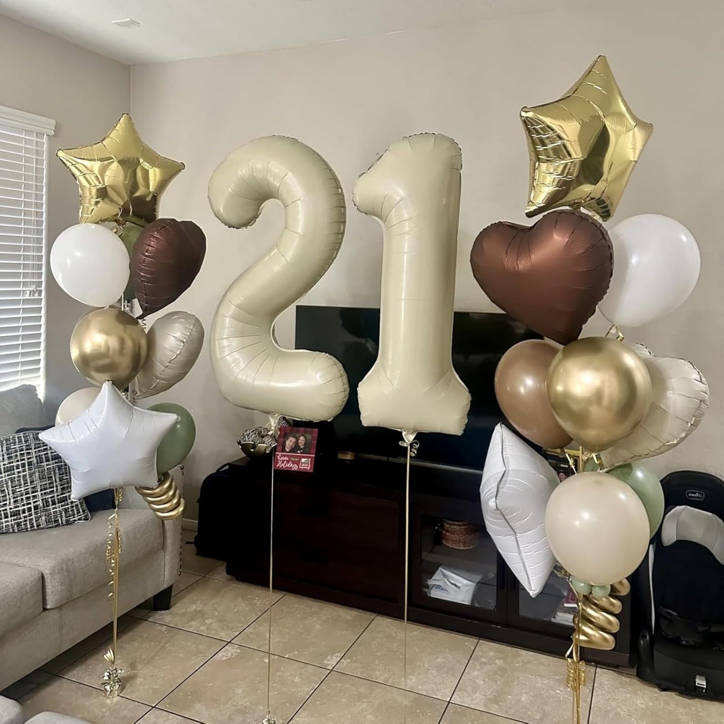 Skiennix 40-Inch Giant Helium Number Balloons - Beige 2nd Birthday Decorations for Boys & Girls