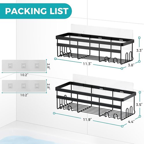 HomeHacks Shower Caddy - No-Drill Rustproof Organizer with Space-Saving Hooks | 2-Pack for Bathroom & Kitchen