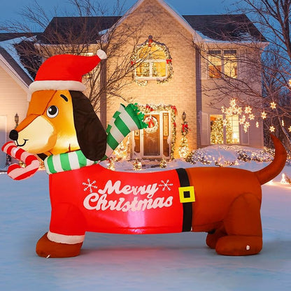 GOOSH 5 ft Christmas Dachshund Inflatable with Built-In LEDs for Outdoor Decor