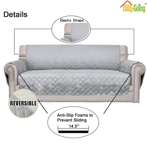Easy-Going Sofa Slipcover Reversible Loveseat Sofa Cover Couch Cover for 2 Cushion Couch Furniture Protector with Elastic Straps for Pets Kids Dog Cat (Oversized Loveseat, Light Gray/Ivory)