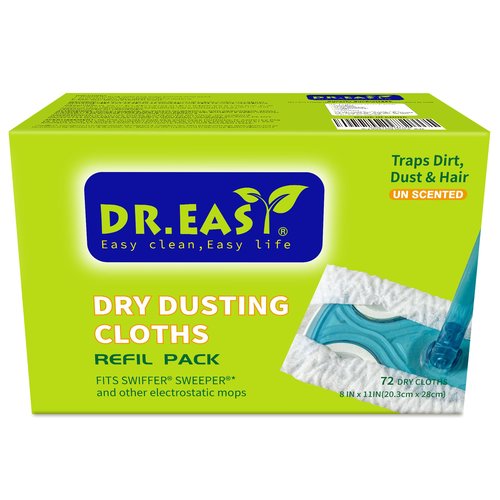 Dr.Easy Dry Sweeping Cloths,72ct Disposable Mopping Pads Refil Pack,fits SWIFFER Sweeper and Other Electrostatic Mop Heads for Floor Mopping and Cleaning.Bigger Size 8x11in,Catch& Lock Dirt & Hair.