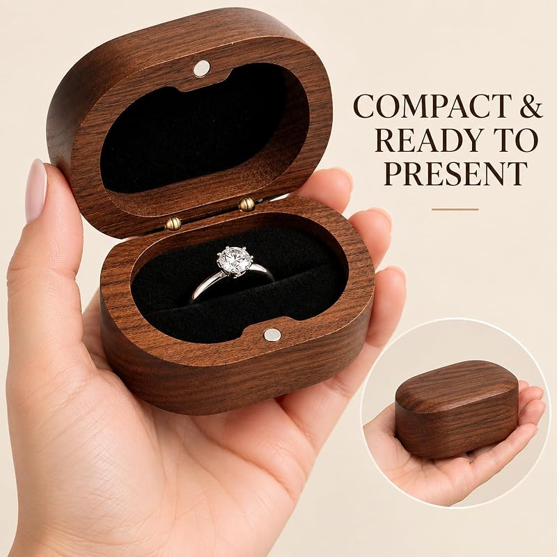 Solid Black Walnut Ring Box, 1 Slot Oval Jewelry Box – Engagem..