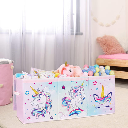 WERNNSAI Extra Large Toy Chest - Unicorn Toy Box Chest Organizer with Flip-Top Lid Collapsible Sturdy Storage Bin with Handles 38 x 13 x 16 Inch for Kids Girls Pink Closet Nursery Living Room Bedroom