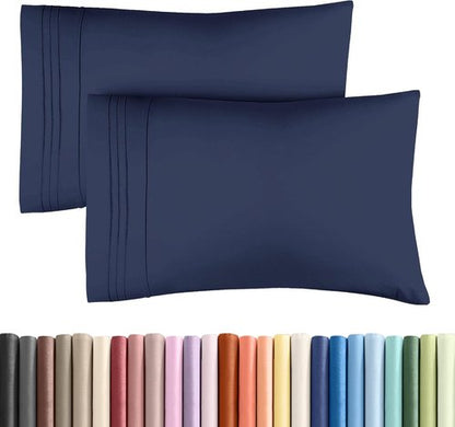 King Pillow Cases by Hotel Luxe - Ultra Soft, Wrinkle-Free & Stain Resistant - 2 Piece Set in Navy Blue