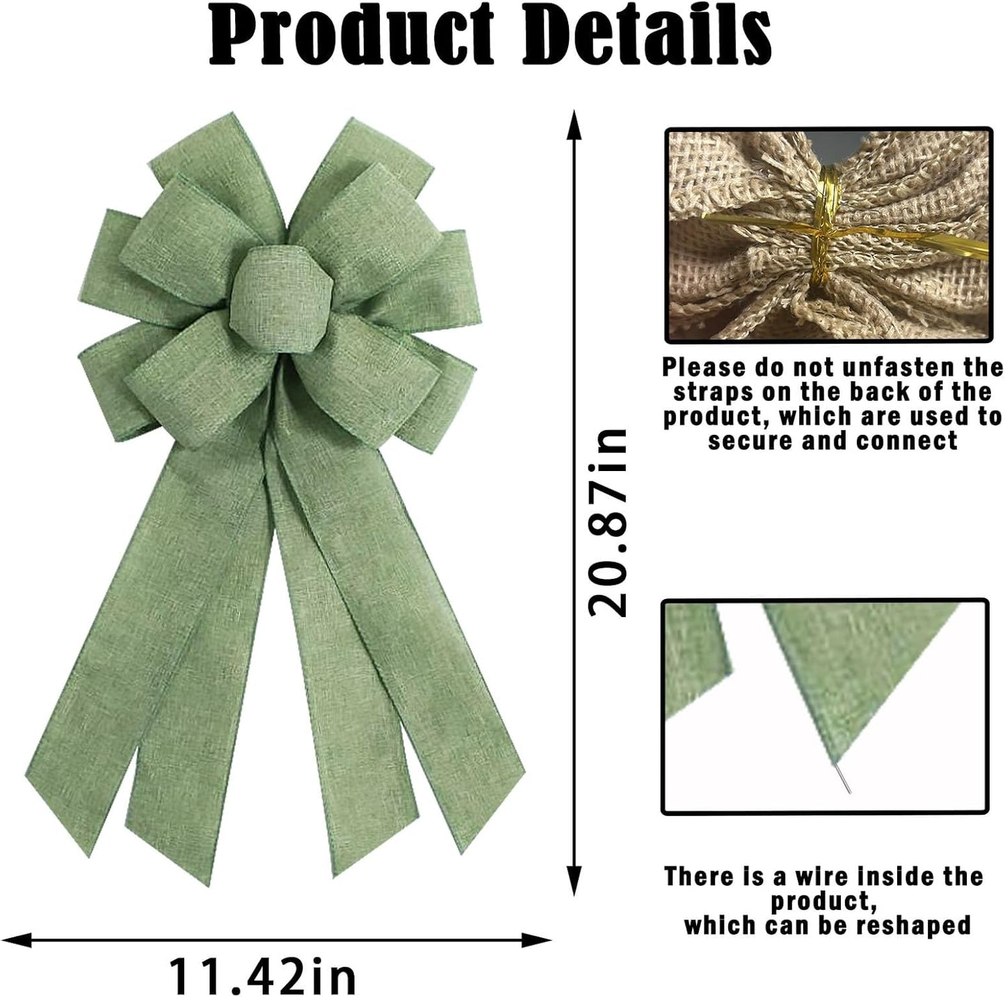 Sage Green Burlap Wreath Bow - 20 x 11 Inches | Perfect for Birthday, Baby Shower & Home Decor