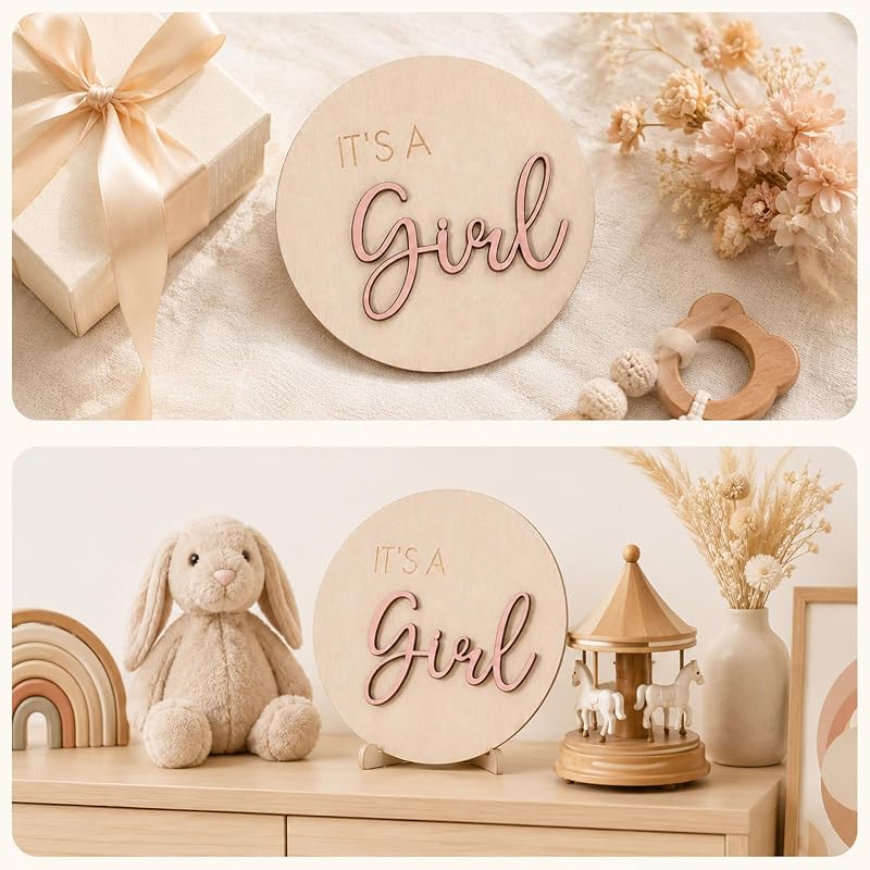 Its a Girl Sign - Wooden Boho Gender Reveal Decor 3.93in Nursery Plaque