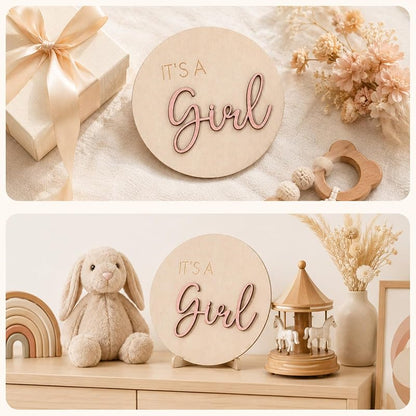 Its a Girl Sign - Wooden Boho Gender Reveal Decor 3.93in Nursery Plaque