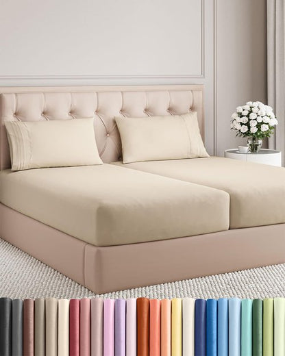Split King Size 5 Piece Sheet Set - Comfy Breathable & Cooling Bed Sheets Set - Hotel Luxury Bedding for Women, Men, Kids, Teens, Boys & Girls - Deep Pockets, Soft and Wrinkle Free - Oeko-Tex - Wheat