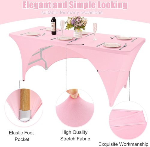Fivenl Spandex Rectangle Tablecloths - 72 x 30 Inch Pink Stretch Fitted Covers for 6FT Tables | Washable for Parties & Events