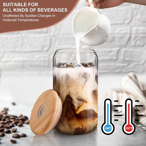 DWTS DANWEITESI Iced Coffee Cups - 16 oz Reusable Glass Tumblers with Lids & Straws | Perfect for Coffee & Juice