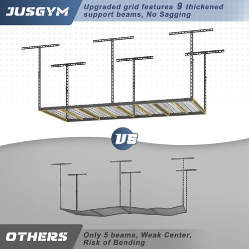 Jusgym Overhead Garage Storage Rack - Height Adjustable 26"-40" | Heavy Duty Metal, 450LBS Capacity