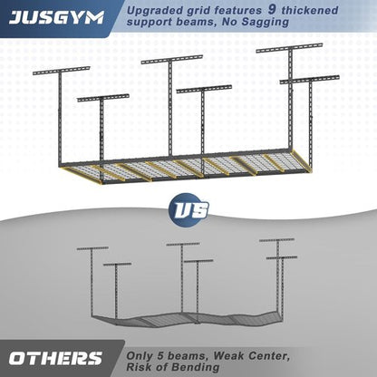 Jusgym Overhead Garage Storage Rack - Height Adjustable 26"-40" | Heavy Duty Metal, 450LBS Capacity