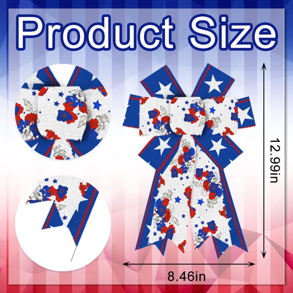 Skiennix Patriotic Wreath Bows - Red, White & Blue Burlap Flowers | 2PCS for 4th of July Decor