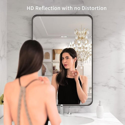 LOAAO Black Metal Framed Bathroom Mirror - 28x36 Inch, Matte Finish, Anti-Rust, Versatile Hanging Options