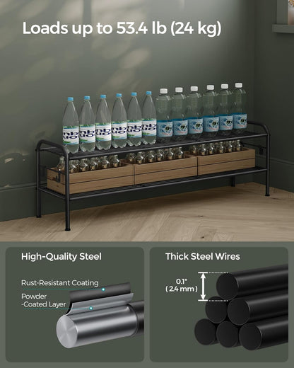 SONGMICS Shoe Rack - 2-Tier Metal Organizer with 4 Side Hooks | Holds 18 Pairs, Height-Adjustable, Ink Black