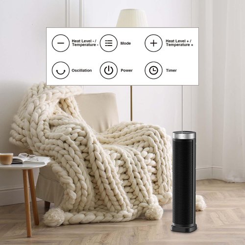 **Skiennix 70° Oscillating Space Heater - 1500W Quiet Electric Tower Heater with Remote, 24 Inches**