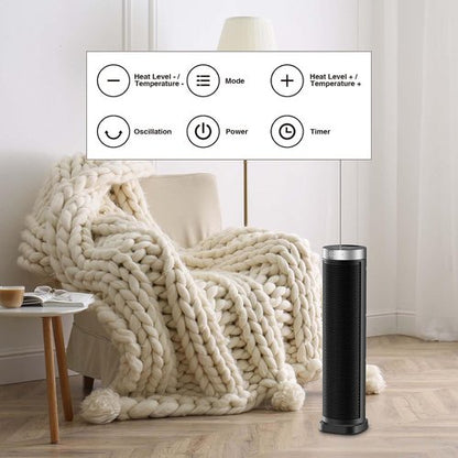 **Skiennix 70° Oscillating Space Heater - 1500W Quiet Electric Tower Heater with Remote, 24 Inches**