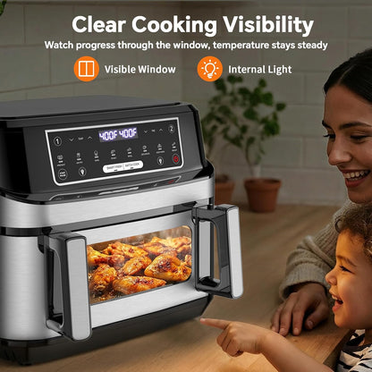 Skiennix 1600W Dual Zone Air Fryer Oven - 12.69QT Nonstick Basket with Smart Finish & Digital Touchscreen