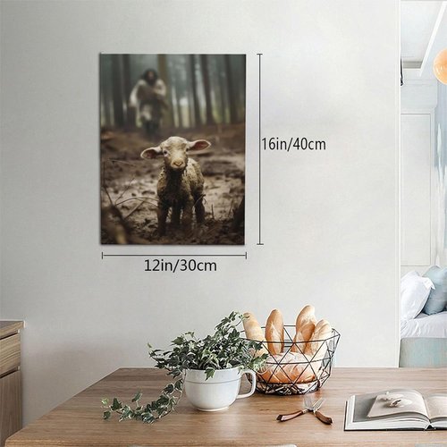 FOSMXA Jesus and Lamb Canvas Wall Art - Inspirational Christian Decor for Bedroom & Living Room | 12x16 Inch