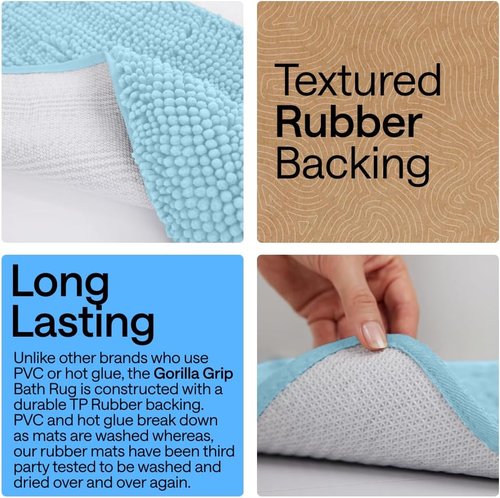 Gorilla Grip Plush Chenille Bath Rug Mat - Soft Microfiber for Oval Toilet Base, Machine Washable, Sky Color