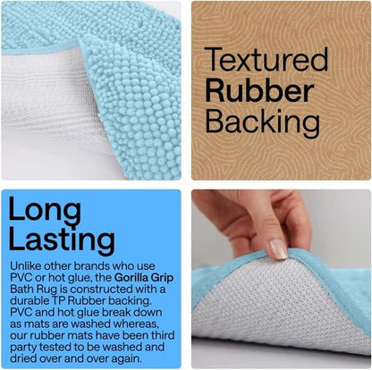 Gorilla Grip Plush Chenille Bath Rug Mat - Soft Microfiber for Oval Toilet Base, Machine Washable, Sky Color