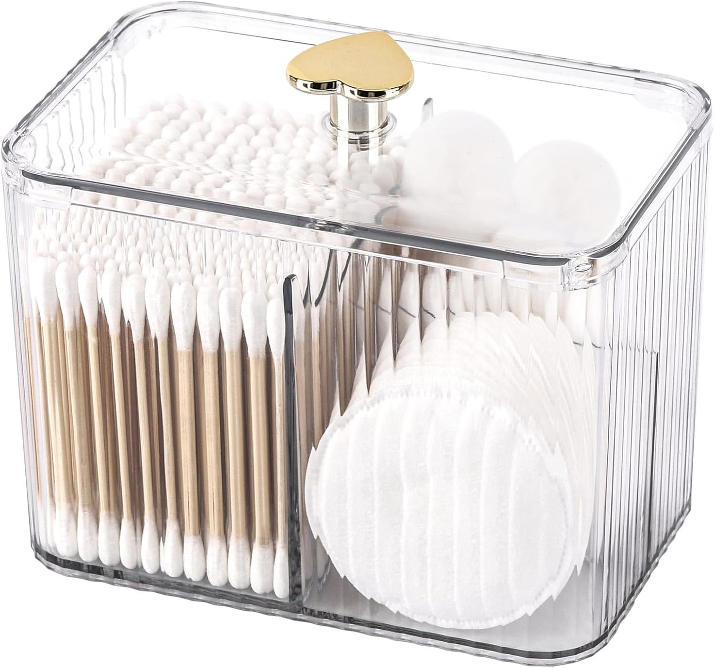 Tbestmax Qtip Holder - Clear 3-Section Bathroom Organizer Jar for Cotton Swabs & Pads | Vanity Storage
