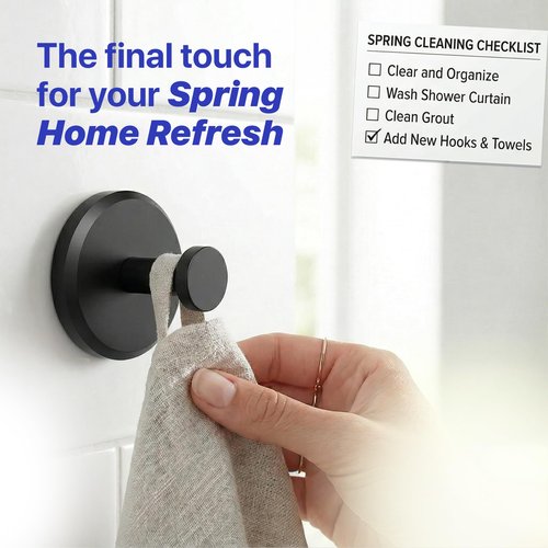 HOME SO Suction Cup Hooks for Shower & Bathroom Towel Holder 2-Pack – Suction Cups Hooks for Hanging Towels, Robes, & Coats - Tiles, Glass Door or Mirror – Shower Hooks & Towel Hooks Organizer - Black