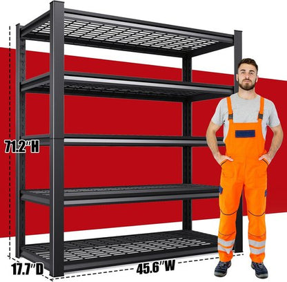 **Regine Switzerland Heavy Duty Garage Shelving | Adjustable 5-Tier Metal Storage Unit - 3000 lbs Capacity (71"x46"x18")**