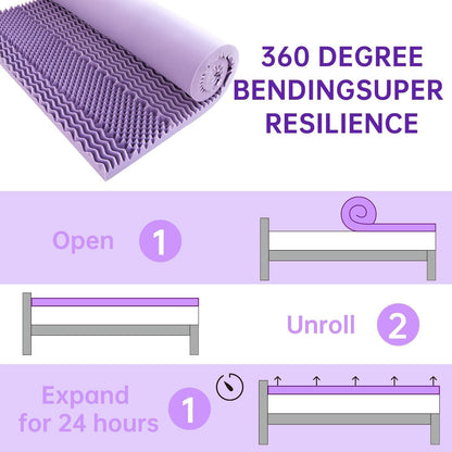 MUXHOMO 2 Inch 7-Zone Full Mattress Topper, Egg Crate Foam Mattress Topper Full Size for Back Pain, Lavender Cooling Gel Infused Bed Pad, CertiPUR-US and Oeko-TEX Certification (54"×75")