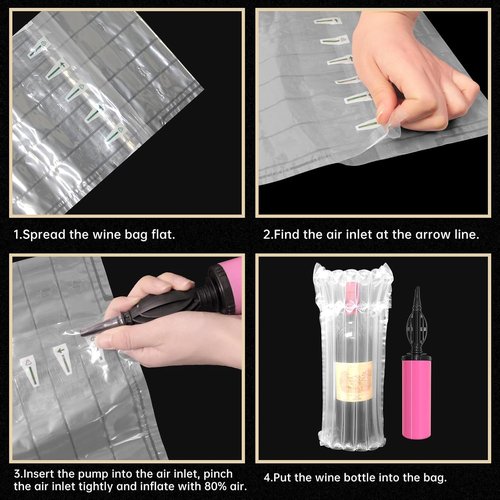 10 Pack 65um Thick Inflatable Bottle Shipping Packaging Alternative to Wine Boxes for Shipping Bottle Shipper Wine Packaging for Air Travel, Liquor Protector for Luggage Bubble Bags with Pump