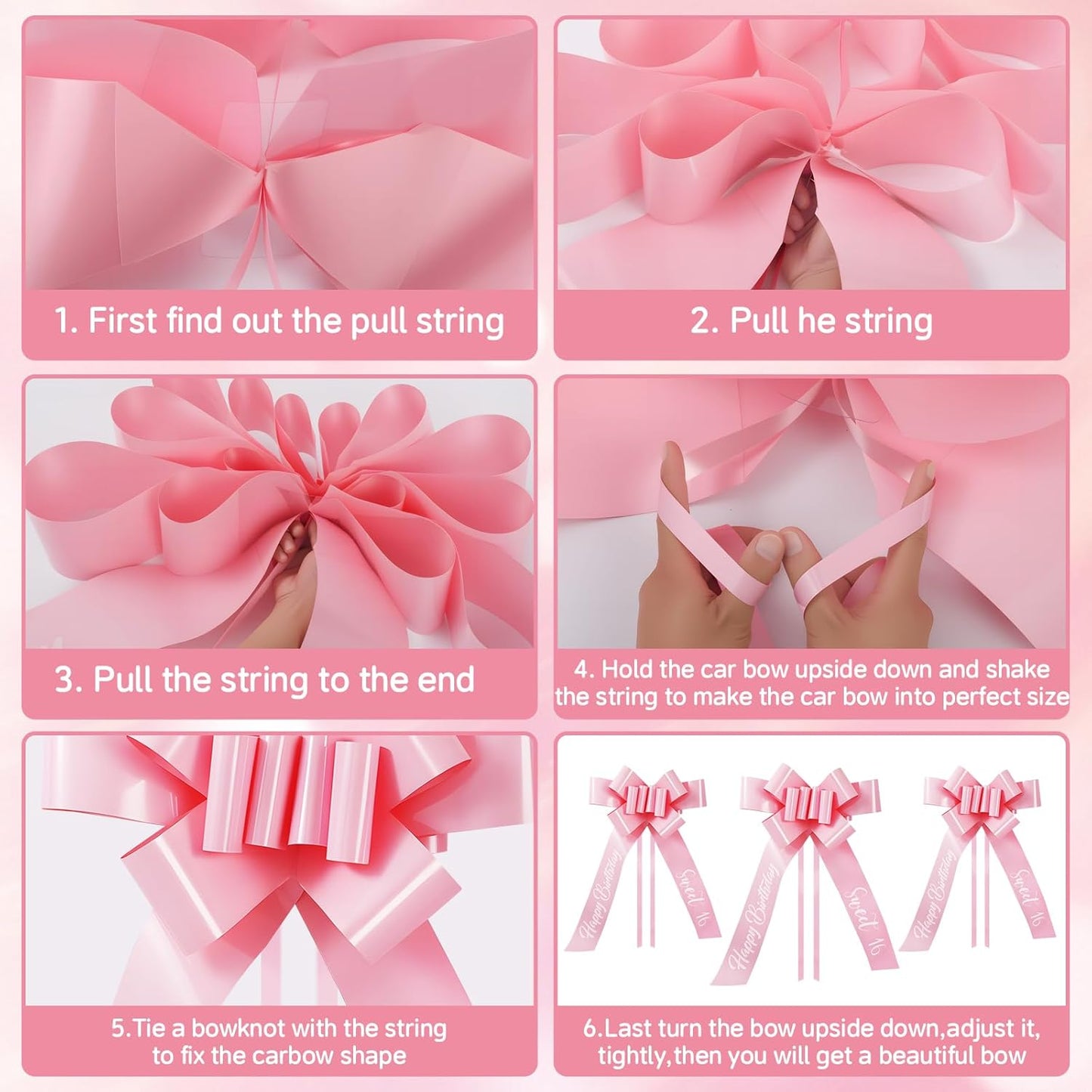 Skiennix 30 Inch Giant Car Bow - Big Pink Bow for Sweet 16 Birthday Surprise | Easy Pull Ribbon Decoration