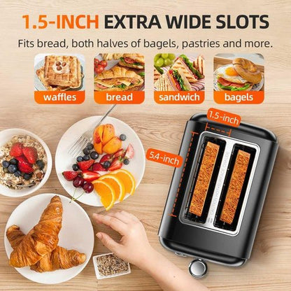 Black Stainless Steel 2-Slice Toaster - Extra Wide Slots for Bagels & Bread, 7 Shade Settings