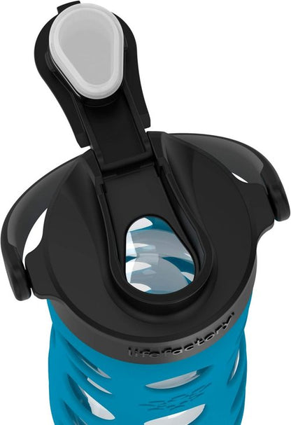 Lifefactory 16-Ounce Glass Water Bottle - Active Flip Cap & Silicone Sleeve | Teal Lake
