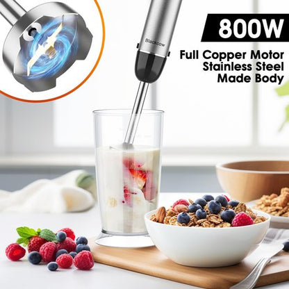 Immersion Blender Handheld for Kitchen,Emulsion Blender Handheld with Titanium Blades,12 Speed Electric Hand Mixer with BPA Free Attachments:Chopper Bowl,Whisk,Milk Frother,Measuring Cup