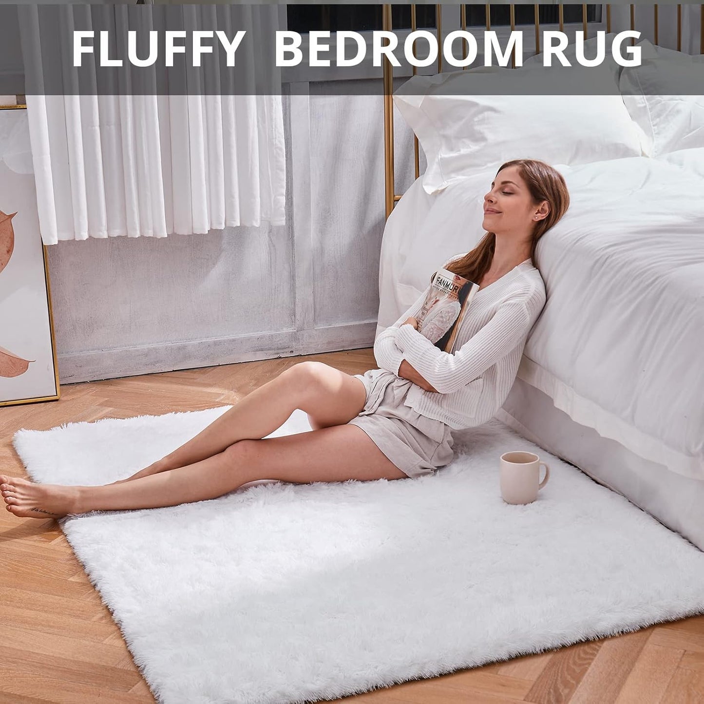 Ophanie White Shag Area Rug - Fluffy 4x6 Soft Plush Carpet for Bedroom & Nursery Decor