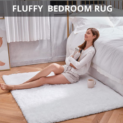 Ophanie White Shag Area Rug - Fluffy 4x6 Soft Plush Carpet for Bedroom & Nursery Decor