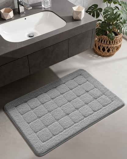 Color&Geometry Light Gray Checkered Bath Mat - Fluffy Absorbent Microfiber | Non-Slip 24x36 Bathroom Rug