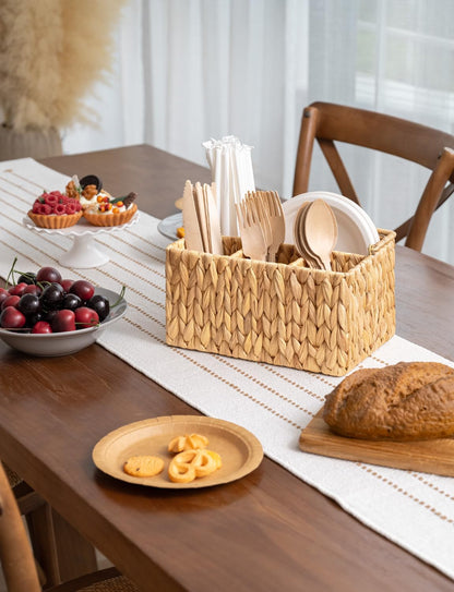 StorageWorks Hand-Woven Wicker Silverware Organizer - Stylish Water Hyacinth Cutlery Holder with Handle