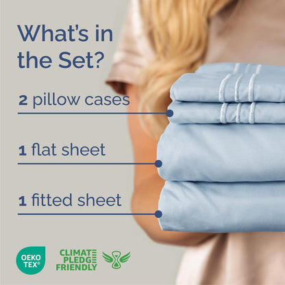 Queen Size 4-Piece Sheet Set | Skiennix Comfy Breathable Cooling Bed Sheets - Ultra-Soft, Deep Pockets, Sky Blue