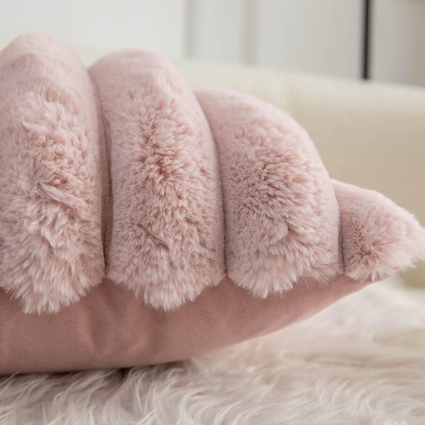 Neelvin Pink Faux Fur Throw Pillow Covers - Cozy Soft Striped Design | Set of 2, 18x18 Inch Velvet Cushion Cases for Sofa