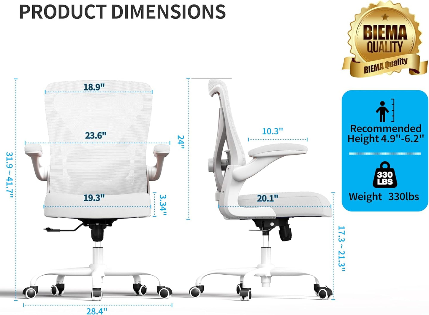 Regine Switzerland Ergonomic Office Chair - 400lbs Capacity, High Back Support, Mesh Swivel Design