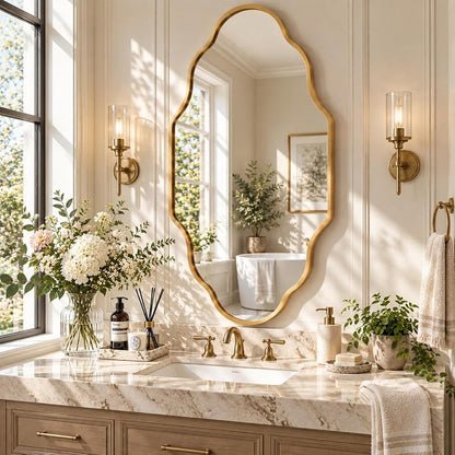 Octopus Gold Scalloped Wall-Mounted Mirror, 36"L x 20"W, Premium Metal Frame