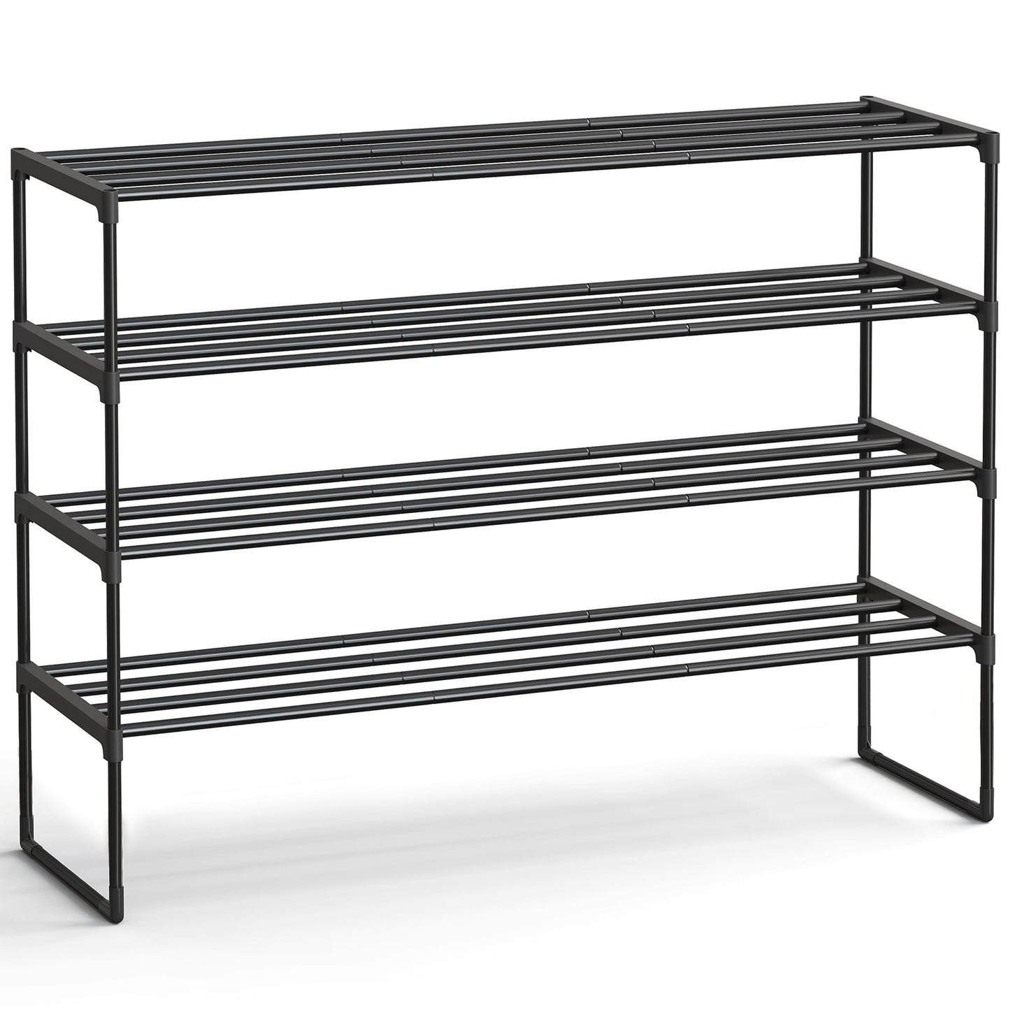 SONGMICS Shoe Rack, 4-Tier Shoe Organizer, Metal Storage Shelf, Upright or Upside Down, for 25-30 Pairs, Stackable, for Entryway, 11.8 x 46.1 x 28.4 Inches, Black ULSA034B01