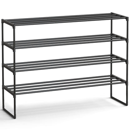 SONGMICS Shoe Rack, 4-Tier Shoe Organizer, Metal Storage Shelf, Upright or Upside Down, for 25-30 Pairs, Stackable, for Entryway, 11.8 x 46.1 x 28.4 Inches, Black ULSA034B01