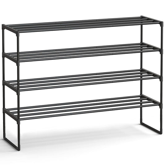 SONGMICS Shoe Rack, 4-Tier Shoe Organizer, Metal Storage Shelf, Upright or Upside Down, for 25-30 Pairs, Stackable, for Entryway, 11.8 x 46.1 x 28.4 Inches, Black ULSA034B01