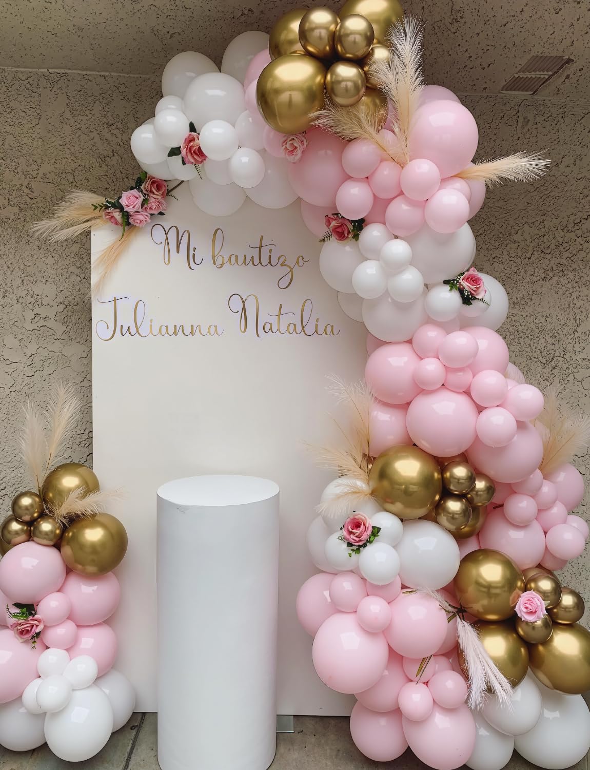 Skiennix Pink and Gold Balloon Set - 12-Inch Light Pink & White Latex Balloons with Shiny Metallic Gold Glitter for Baby Shower & Birthday Party Decorations