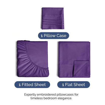 Twin XL Size 3 Piece Sheet Set - Comfy Breathable & Cooling Bed Sheets Set - Hotel Luxury Bedding for Women, Men, Kids, Teens, Boys & Girls - Deep Pockets, Ultra-Soft, Wrinkle Free - Oeko-Tex - Purple